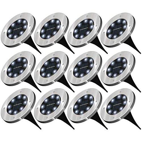 Sunco Lighting 12 Pack Solar Path Lights, Dusk-to-Dawn, 6000K Daylight Deluxe, Cross Spike Stake for Easy in Ground Install, Solar Powered LED Landscape Lighting - RoHS/CE