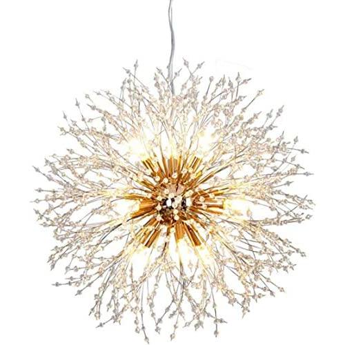 BOKT Modern Firework Chandelier 12 Lights Golden Crystal Pendant Light Fixtures with 7W G9 LED Bulbs, Dandelion Hanging Pedant Light for Living Room Dining Room Restaurant (Gold, 21.7''/ 55cm)