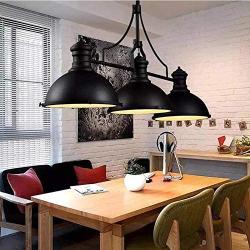 HLL Household Chandeliers,Kitchen Island Loft Pendant Lighting,Black Vintage Linear Chandeliers Industrial Retro Rustic 3-Light Ceiling Lights Fixtures for Dining Rooms Pool Tables,Black