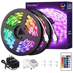 Onforu 65.6ft LED Strip Light, 5050 RGB Dimmable LED Light Strip, Color Changing LED Tape Light, 20m Multi Colored Rope Light with Remote and 24V Power Supply for Bedroom, Party, Living Room