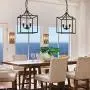 Modern Industrial Island-Shaped Chandelier Installation with 3 Lights, Black Farmhouse Antique Metal Height-Adjustable Square Pendant Ceiling , Suitable for Bedroom Kitchen Living Room Entrance Hall