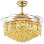Lighting Groups 42'' Retractable Clear Blades Fan and Chandelier with Lights and Romote Control Modern Crystal Ceiling Fan for Indoor Living Dining Room Bedroom Ceiling Light Kits (42 Inch, Gold A)