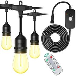 54FT LED Outdoor Patio String Lights with Dimmer Remote Control, 17 Shatterproof Bulbs, 5 Brightness, IP65 Waterproof lights for Cafe, Party, Porch