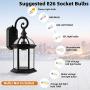 Dusk to Dawn Sensor Outdoor Wall Sconce, Exterior Wall Light Fixtures with E26 Base Socket, Clear Glass Roof Wall Lantern, Anti-Rust Waterproof, Matte Black Wall Mount Lighting Porch Doorway Garage