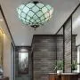 LITFAD Tiffany Style LED Ceiling Lamp Mediterranean Sea Blue Pattern 11 Inch Semi Flush Mount Ceiling Light Pendant Lighting for Dining Room Bedroom Hotel Corridor - 11'' (28 cm)