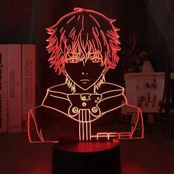 BTEVX 3D Illusion Night Light Desk Lamp Tokyo Ghoul Ken Kaneki Face Nightlight for Reading Room Decor Light Anime Gift for Birthday -16 Color with Remote