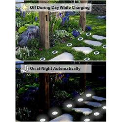 Stainless Steel Outdoor Ground Solar LED Lights Pack of 8 - Disk Waterproof with 8 White LED Solar Powered for Pathway, Landscape and Patio Lighting - Ground Disk for Sidewalk and Garden Decorations