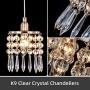 Linour Pendant Light Fixtures Crystal Chandelier Modern Ceiling Light Chrome Finish Crystal Pendant lamp for Living Room Bedroom Restaurant Porch, Chrome Plate