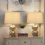 Maxax Modern Table Lamps Set of 2 Mercury Glass Desk Lamp with White Drum Shade for Living Room Family Bedroom Bedside Nightstand