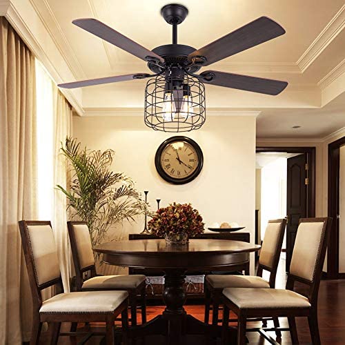 Retro Industrial Ceiling Fan with Light 5 Wood Reversible Blade Chandelier Fan Remote Control Iron Cage Pendant Light Fan for Living Room(52 Inch) Retro Industrial Ceiling Fan with Light 5 Wood Reversible Blade Chandelier Fan Remote Control Iron Cage Pendant Light Fan for Living Room(52 Inch)