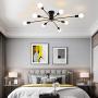Garwarm 8-Light Sputnik Chandelier Black Industrial Semi Flush Mount Ceiling Light Fixture Mid Century Modern Pendant Light for Kitchen Farmhouse Living Room