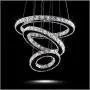 MEEROSEE LED Crystal Chandelier Lighting Ceiling Lights Fixture Contemporary Adjustable Stainless Steel 3 Rings Light for Living Room Bedroom Dining Room D19.7''+15.7''+11.8''