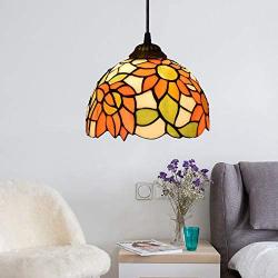 LITFAD Elegant Tiffany Style Pendant Light with Oversize Sunflower Pattern One-Light LED Ceiling Hanging Light Pendant Lamp for Kitchen Island Dining Room Restaurant - C