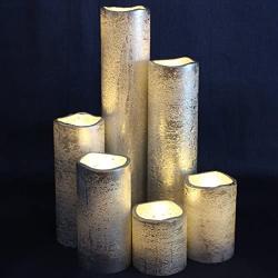 LED Lytes Flameless Timer LED Candles Slim Set of 6, 2'' Wide and 2''- 9'' Tall, Silver Coated Wax and Flickering Warm White Flame for Home and Wedding Decor