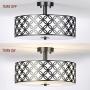SOTTAE 12'' Luxurious Black Finished Glass Diffuser Semi Flush Mount Ceiling Light,Metal Hanging Fixture Lighting,Glass Diffuser Ceiling Lamp for Bedroom,Living Room,Kitchen, Hallway