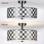 SOTTAE 12'' Luxurious Black Finished Glass Diffuser Semi Flush Mount Ceiling Light,Metal Hanging Fixture Lighting,Glass Diffuser Ceiling Lamp for Bedroom,Living Room,Kitchen, Hallway