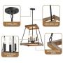 KSANA Farmhouse Chandelier, Vintage Foyer Faux Wood Lantern Light Fixtures Hanging, 4-Light Pendant Lighting for Kitchen Island, Dining Room, Hallway and Entryway