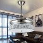 Modern 36inch Invisible Ceiling Fan Light LED Integration 3-Colors and Remote Control ABS Retractable Blades Indoor Silent Running Chandelier Fan for Living room/Bedroom/Restaurant (Silver)