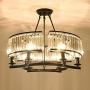6 Lights Modern K9 Crystal Chandelier, Flush Mount Light Round Pendant Lighting Fixture Vintage Ceiling Chandeliers for Dining Room Livingroom, Dia 25.5 inch