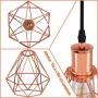 Cage Pendant Light Diamond Shape with Plug in 15Ft Braided Cord and Hanging Lamp with Morden Rose Gold Socket Swag Lighting for Kitchen Island Dining Room Bar Counter (Rose Gold, 1 Light)