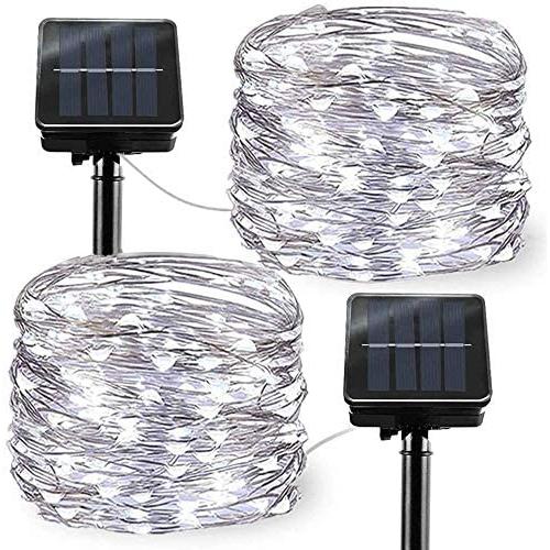 Chinety Upgraded Solar Powered String Lights, 2 Pack 8 Modes 100 LED Solar Fairy Lights Waterproof 33ft Silver Wire Lights Outdoor Garden String Lights for Home Patio Yard Party Decor (Cool White)