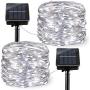 Chinety Upgraded Solar Powered String Lights, 2 Pack 8 Modes 100 LED Solar Fairy Lights Waterproof 33ft Silver Wire Lights Outdoor Garden String Lights for Home Patio Yard Party Decor (Cool White)