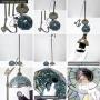 Tiffany Style Reading Floor Lamp W12H64 Inch Sea Blue Stained Glass Crystal Bead Dragonfly Lampshade Antique Lighting Arched Base S147 WERFACTORY Lamps Living Room Bedroom Coffee Table Lover Gifts