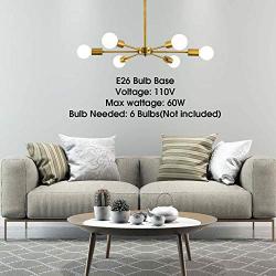Modern Sputnik Chandelier 6 Lights Semi Flush Mount Ceiling Pendant Lighting Mid Century Industrial Gold Brushed Brass Light Fixture for Kitchen Living Room Dining Room Restaurant