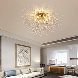 Garwarm Firework Chandeliers, 6-Lights Sputnik Ceiling Lamp Modern Semi Flush Mount Crystal Ceiling Lighting 24 Inch LED Ceiling Light Fixtures for Living Room Dining Room Gold, 4000K