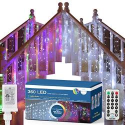 Brizled Color Changing Icicle Lights, 360 LED Christmas Icicle Lights, 29ft Outdoor Icicle Lights String with Remote 11 Modes Cool White & Multicolor Icicle Lights for Xmas Wedding Home Indoor Decor