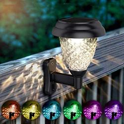 Solar Wall Lantern 6 Pack Outdoor Wall Sconce Waterproof Solar Fence Light Decorative Solar Deck Lights Solar Step Lights Warm White/Color Changing Mode Christmas Led Light Fixture with Wall Mount Kit