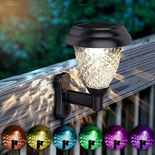 Solar Wall Lantern 6 Pack Outdoor Wall Sconce Waterproof Solar Fence Light Decorative Solar Deck Lights Solar Step Lights Warm White/Color Changing Mode Christmas Led Light Fixture with Wall Mount Kit