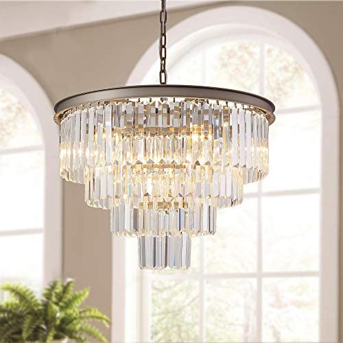 Meelighting 9 Lights Crystal Modern Nickel Chandeliers Pendant Ceiling Light 4-Tier Chandelier Lighting for Dining Room Living Room Bedroom Girls Room Dia 23.6''