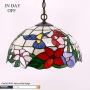 Tiffany Hanging Lamp 16 Inch Antique Pendant Light Stained Glass Hummingbird Shade Chandelier Ceiling Fixture S101 WERFACTORY Decorate Dining Living Room Bedroom Study Office Coffee Bar Hallway Loft