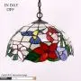 Tiffany Hanging Lamp 16 Inch Antique Pendant Light Stained Glass Hummingbird Shade Chandelier Ceiling Fixture S101 WERFACTORY Decorate Dining Living Room Bedroom Study Office Coffee Bar Hallway Loft