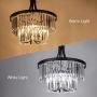 Wellmet Modern Crystal Chandelier, Contemporary 5 Light Wide Drum Hanging Pendant Chandelier with Prism Drop Shades, Farmhouse Ceiling Light Fixture for Kitchen, Dining Living Room, Bedroom, 20''W