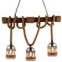 BAYCHEER Industrial 3 Lights Pendant Light Ceiling Lighting Hanging Lamp Chandelier Lantern Style with Rope Cage Frame & Wood Decoration for Indoor Bar Warehouse Hallway Use E26 Bulbs