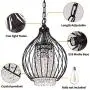 GAZE Modern Sparkling Crystal Chandelier Lighting Black Moroccan Wire Cage Light Fixture Adjustable Island Pendant Light for Living & Dining Room Entryway (Bulb Not Included)(1 Pack)