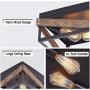 Eyassi Black Flush Mount Ceiling Light with Wood, 2-Lights Farmhouse Close to Ceiling Lighting Fixtures Wood Industrial Lamps for Living Room Kitchen Island Bedroom Hallway Entryway Closet Office