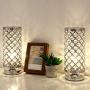 Crystal Table Lamps Set of 2, Modern Elegant Decorative Small Desk Light with Crystal Beads Hollowed Out Metal Lampshade and Base for Bedroom Living Room Kids Room