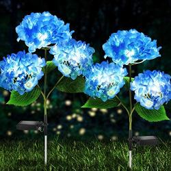 Solar Lights Outdoor Decorative - 2 Pack Hydrangea Solar Garden Stake Lights Waterproof and Realistic LED Flowers Powered Outdoor In-Ground Lights for Garden Lawn Patio Backyard (Blue)