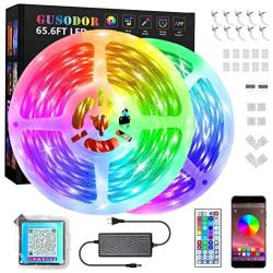 Gusodor Led Strip Lights 65.6 Feet Music Sync Color Changing Smart Led Lights Strip Flexible RGB Tape Lights with App Controller 44 Keys Remote Led Lights for Bedroom Home TV Kitchen Bar Decoration