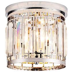 Larootsi Modern Flush Mount Ceiling Light with K9 Crystal 3E12 Bulb Base Close to Ceiling Light Fixture for Bar Kitchen Hallway Dining Room Living Room Chrome