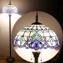 Tiffany Style Floor Lamp W16H64 Inch Tall White Blue Stained Glass Baroque Shade 2E26 Standing Reading Lighting Antique Base S003B WERFACTORY Lamps Lover Gift Bedroom Coffee Bedside Table Living Room
