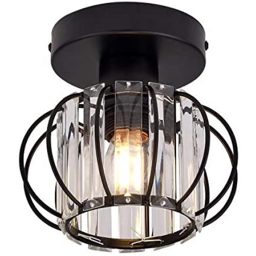 YLONG-ZS Semi Flush Mount Clear Pannel Chandelier Lighting Black Matel Finishing and Chandeliers Ceiling Light Fixture E26 Bulbs Pendant Light in Bedroom, Hall or Dining Room