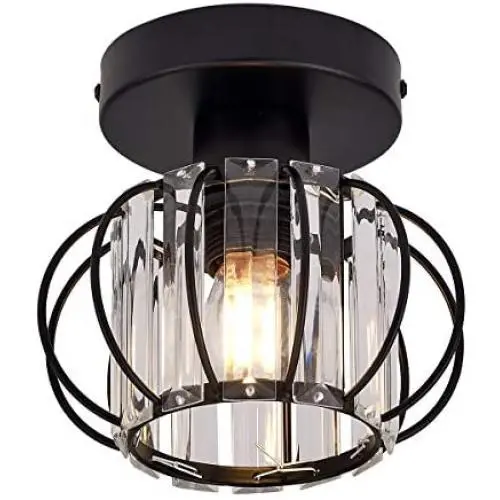 YLONG-ZS Semi Flush Mount Clear Pannel Chandelier Lighting Black Matel Finishing and Chandeliers Ceiling Light Fixture E26 Bulbs Pendant Light in Bedroom, Hall or Dining Room