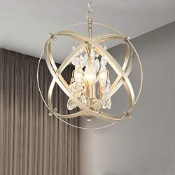 Modern Crystal Chandelier 4 Lights Industrial Pendant Light with Champagne Gold Finishes Hanging Fixture for Dining Room, Living Room
