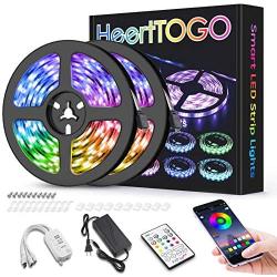 LED Strip Lights for Bedroom 32.8ft HEERTTOGO Waterproof IP65 300 LEDs 5050 RGB LED Lights Strip Music Sync Color Changing RGB LED Strip with Blutooth IR Remote Controller and Wired Controller