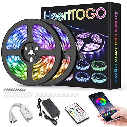 LED Strip Lights for Bedroom 32.8ft HEERTTOGO Waterproof IP65 300 LEDs 5050 RGB LED Lights Strip Music Sync Color Changing RGB LED Strip with Blutooth IR Remote Controller and Wired Controller
