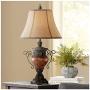 Traditional Table Lamp Bronze Crackle Urn Faux Silk Bell Shade for Living Room Family Bedroom Bedside Nightstand - Regency Hill